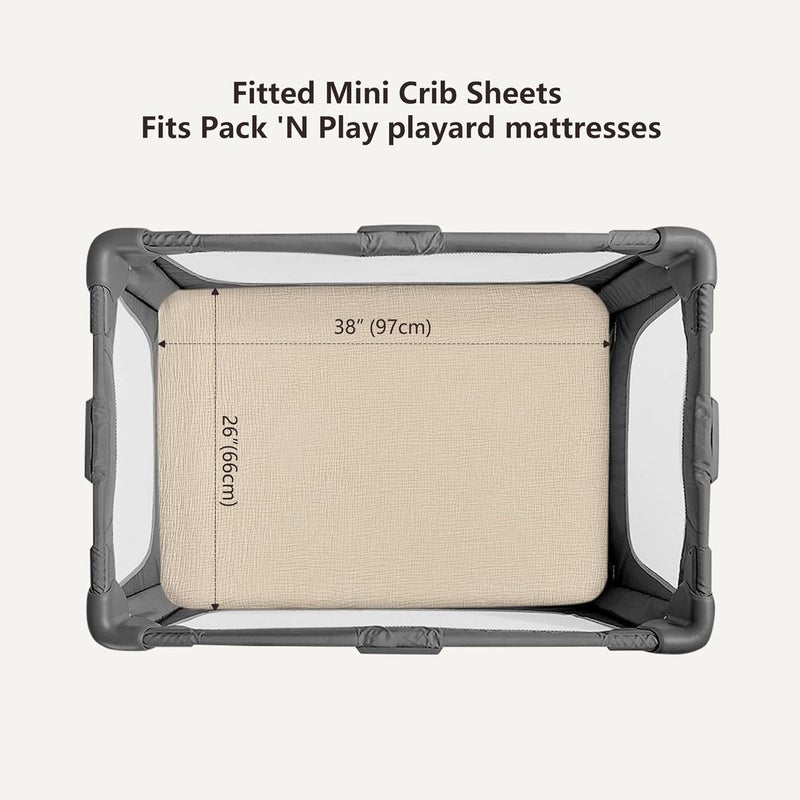 Bearmoss Muslin Mini Crib Sheets for Pack N Play Mattress - 100% Cotton - 38"x26" Soft Breathable Playard Baby Crib Sheets Neutral for Boys Girls - 2 Pack (Oat Latte) - Image 3